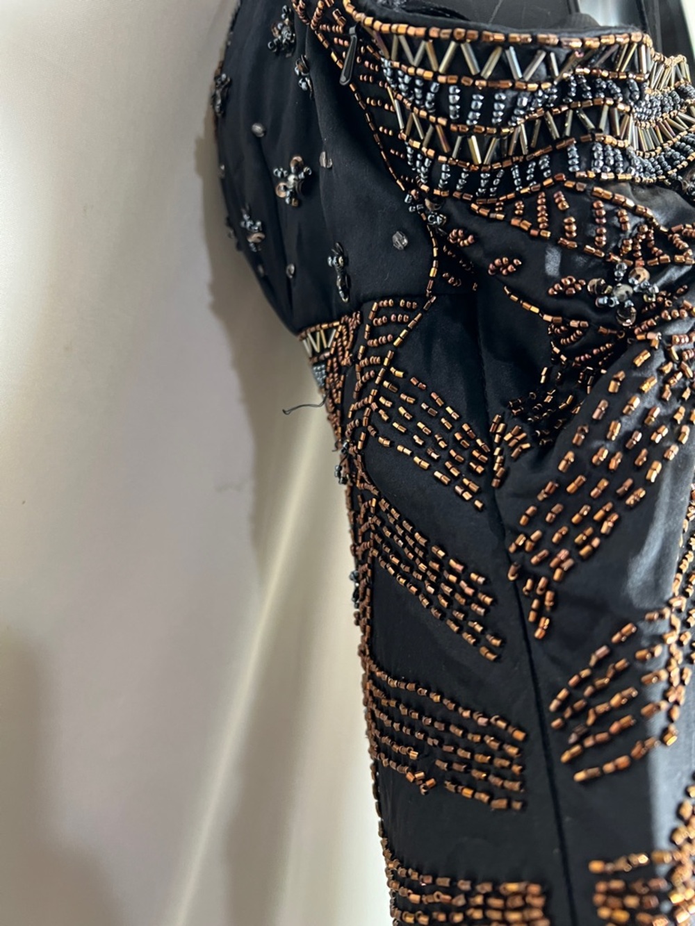 Sue Wong Black Beaded Evening dress with Bronze Accents - Picture 14 of 16